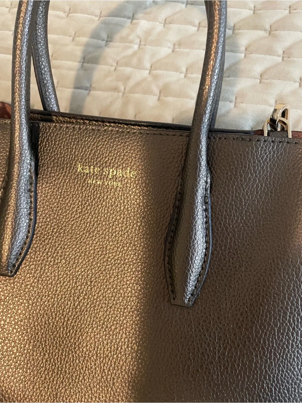 kate spade metallic bronze sachel cross body with detachable strap